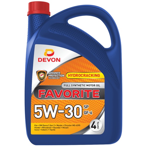 Моторное масло Devon Favorite 5W-30 SP GF-6, 4 л, синтетика купить в Мурманске с доставкой
